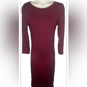 Iconoflash Juniors Casual Long Dress L Solid Maroon Straight Pencil 3/4 Sleeves